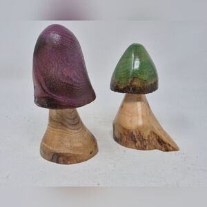 Wooden Live Edge Mushroom Decor Set in Purple and Green